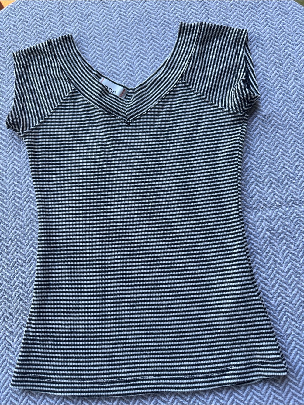 BDG Black & White Striped V-Neck Top